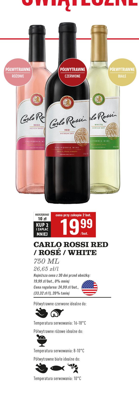 Wino Carlo rossi white promocja w Biedronka