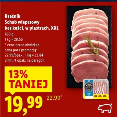 Schab wieprzowy bez kości, w plastrach Rzeźnik, XXL promocja w Lidl