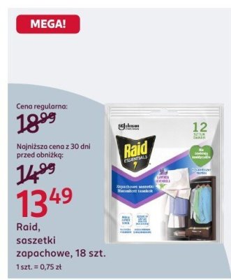 Saszetki zapachowe Raid, 18 szt. promocja w Rossmann