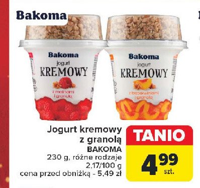 Jogurt malinowy z granolą Bakoma kremowy promocja