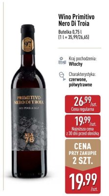 Wino Primitivo Nero Di Troia czerwone promocja w Aldi