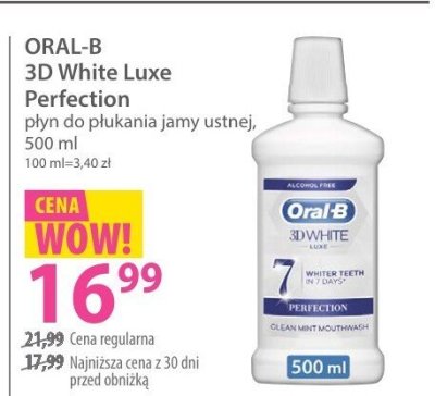 Płyn do płukania jamy ustnej ORAL-B 3D White Luxe Perfection promocja w Hebe