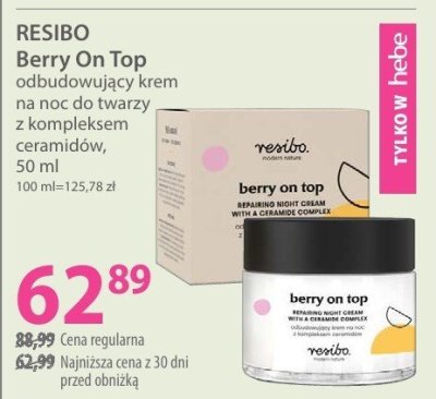 Krem na noc do twarzy RESIBO Berry On Top odbudowujący krem na noc do twarzy z kompleksem ceramidów promocja w Hebe