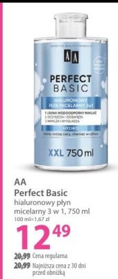 Płyn micelarny AA Perfect Basic hialuronowy 3 w 1 promocja w Hebe