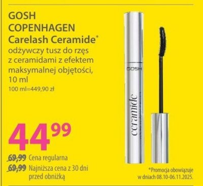 Tusz do rzęs GOSH COPENHAGEN Carelash Ceramide odżywczy z ceramidami i z efektem maksymalnej objętości 10 ml promocja w Hebe