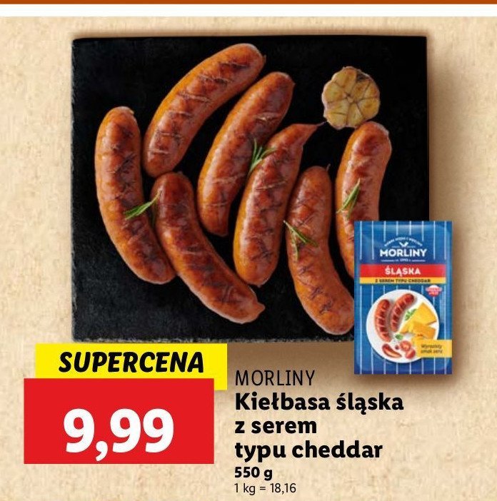 Kiełbasa śląska z serem typu cheddar Morliny promocja w Lidl