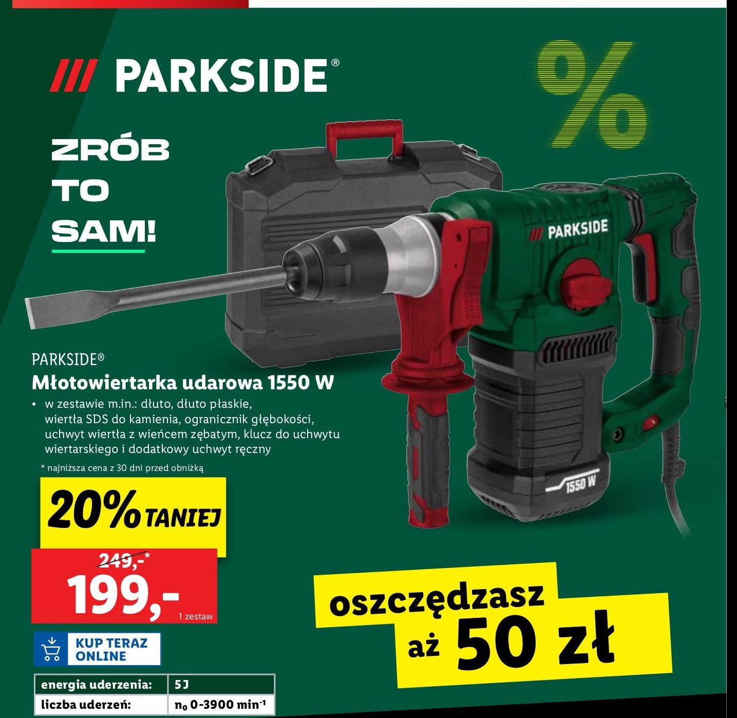 Młotowiertarka z udarem 1550w Parkside promocja