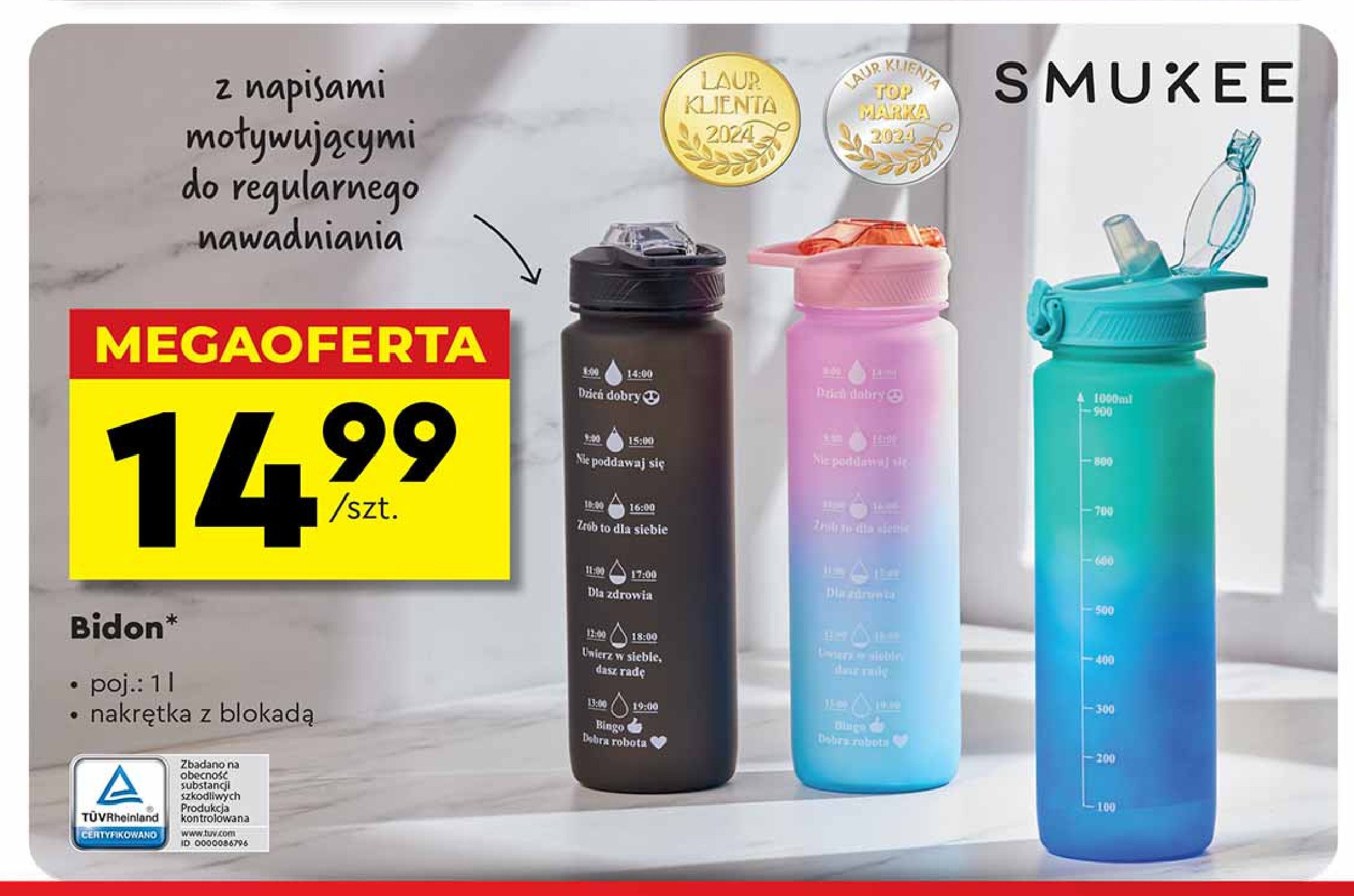 Bidon na wodę 1.1 l Smukee promocja w Biedronka
