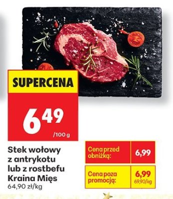 Stek wołowy z antrykotu lub z rostbefu Kraina Mięs promocja w Biedronka