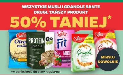 Musli i granole Sante 50% taniej - drugi, tańszy produkt promocja w Netto