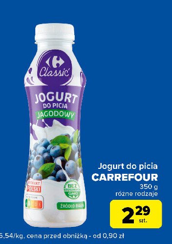 Jogurt do picia jagodowy Carrefour classic promocja