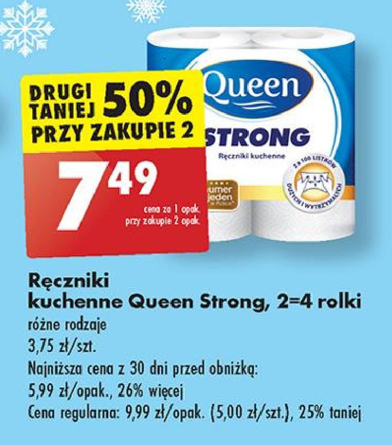 Papierowy Ręcznik kuchenny strong 102 listki Queen (Biedronka) promocja w Biedronka