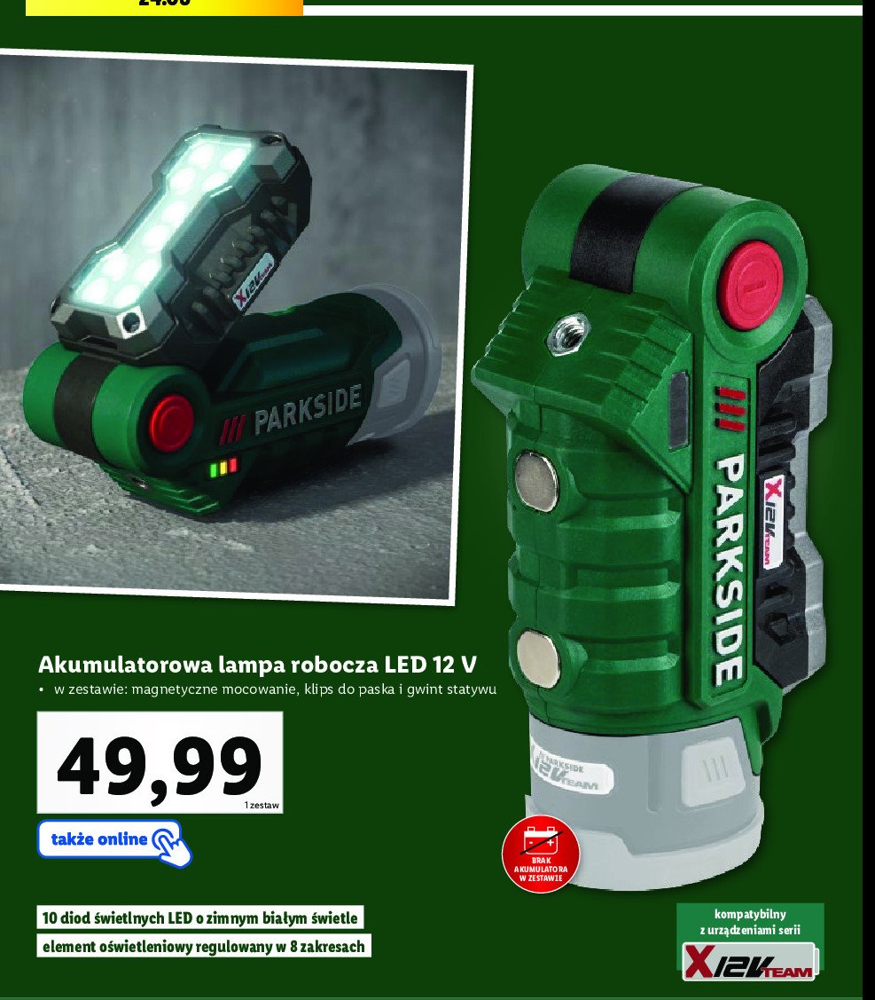 Lampa robocza led 12 v Parkside promocja