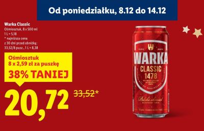 Piwo Warka Classic 8-pak promocja w Lidl