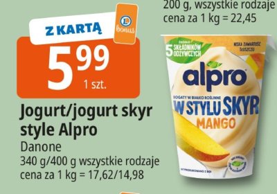 Jogurt w stylu skyr Alpro Danone mango promocja w Leclerc