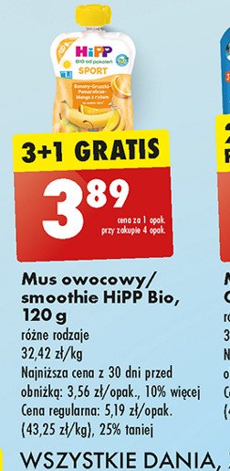 Mus gruszki-banany-pomarańcze-mango z ryżem Hipp hippis sport promocja