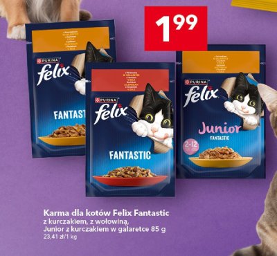 Karma dla kotów Felix Fantastic z wołowiną 85 g promocja w LEWIATAN
