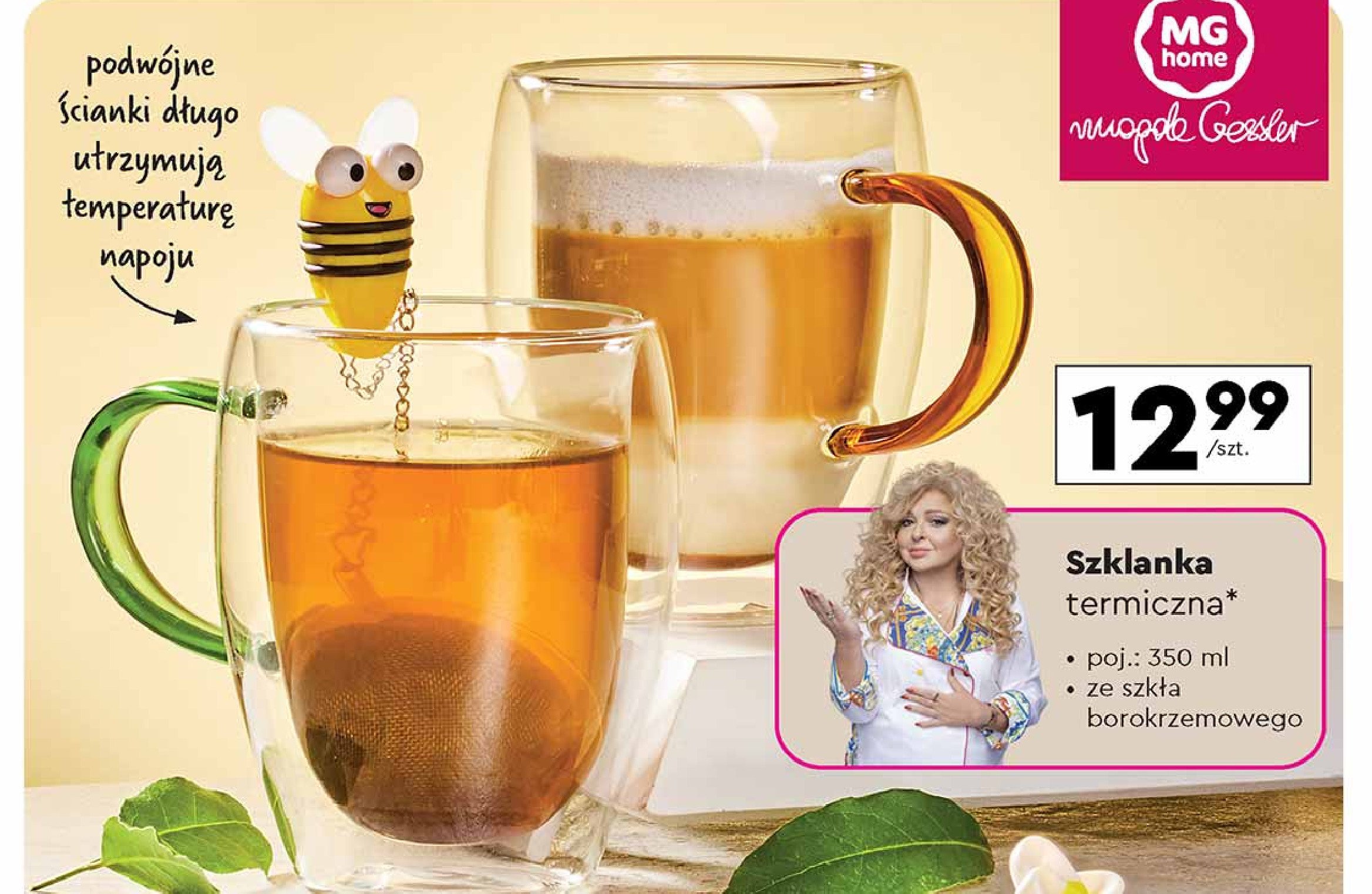 Szklanka termiczna 350 ml z uchem Mg home promocja