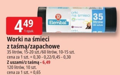 Worki na śmieci z taśmą Elembal promocja w Leclerc