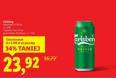 Piwo Carlsberg Ośmiosztuk 8 x 500 ml promocja w Lidl