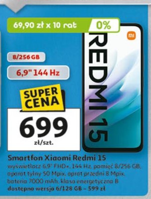 Smartfon Xiaomi Redmi 15 8/256 GB promocja w Auchan