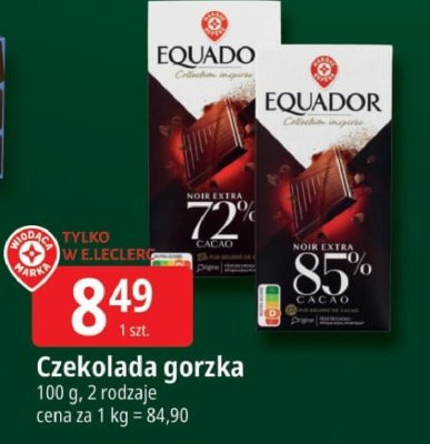 Czekolada gorzka Ecuador Equador 72%, 85% promocja w Leclerc