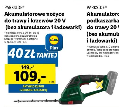 Nożyce akumulatorowe do trawy i żywopłotu Parkside promocja