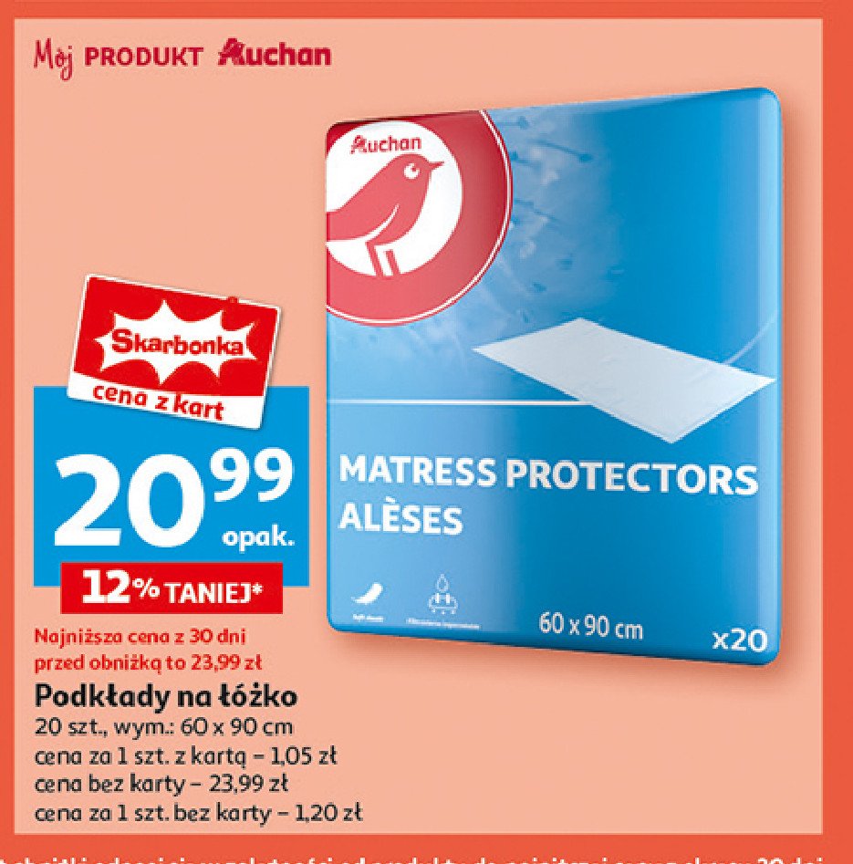 Podkład higieniczny na łóżko 60 x 90 cm Auchan promocja