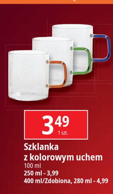 Szklanka z kolorowym uchem 250 ml promocja