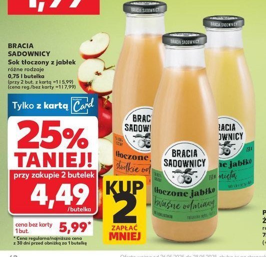 Sok tłoczone jabłko kwaśne odmiany Bracia sadownicy promocja w Kaufland