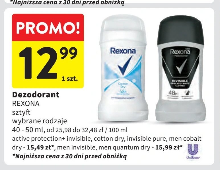 Dezodorant invisible Rexona active protection+ promocja w Intermarche