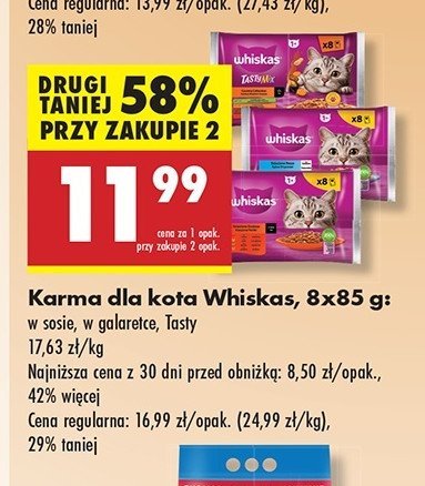 Karma dla kota kremowe wariacje kurczak i warzywa + jagnięcina i indyk Whiskas tasty mix promocja