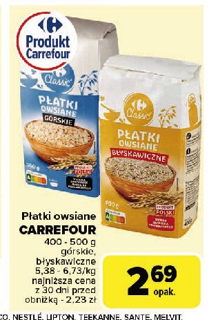 Płatki owsiane błyskawiczne Carrefour classic promocja