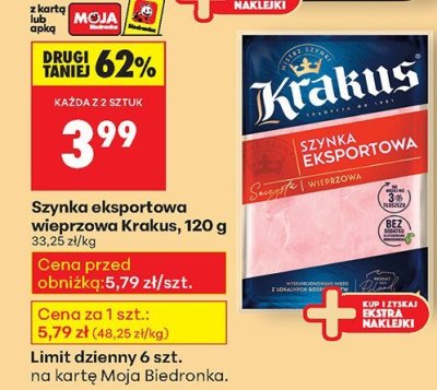 Szynka eksportowa wieprzowa Krakus, 120 g promocja w Biedronka