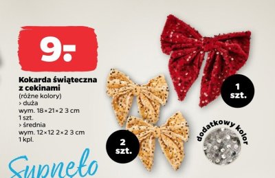 Kokarda świąteczna z cekinami, różne kolory promocja w Netto