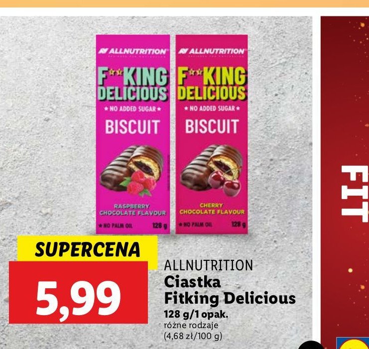 Ciastka fitking delicious z nadzieniem malinowym Allnutrition promocja