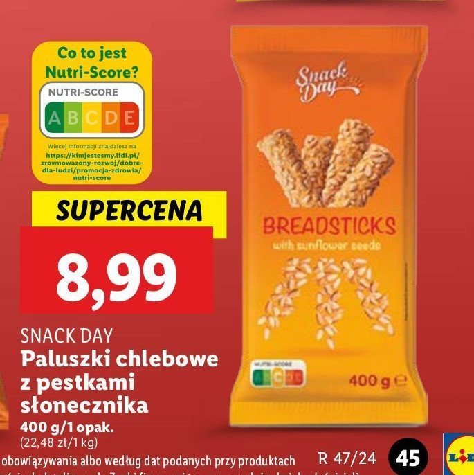 Paluszki chlebowe z pestkami słonecznika Snack day promocja