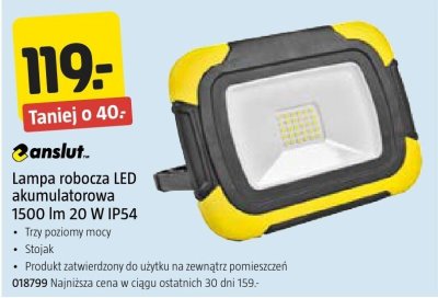 Lampa robocza LED akumulatorowa anslut 1500 lm 20 W IP54 promocja w Jula