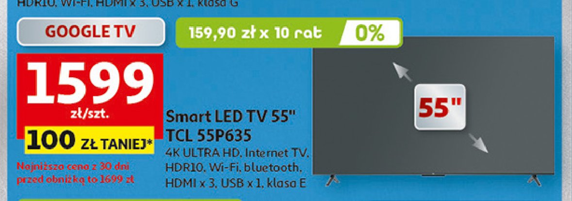 Telewizor 55" led 55p635 Tcl promocja w Auchan