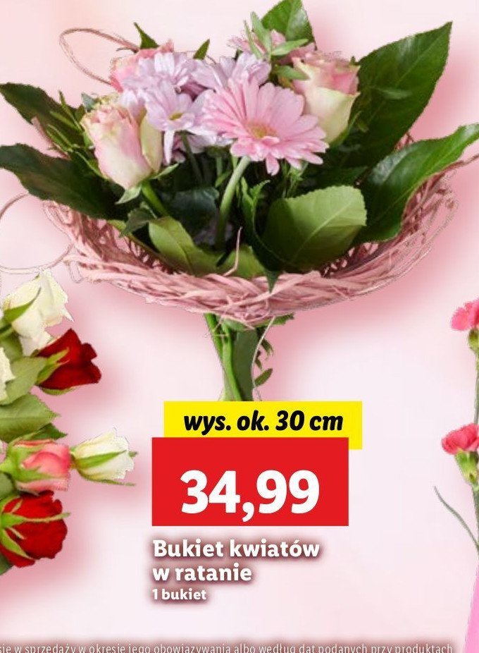 Bukiet kwiatów w ratanie 30 cm promocja