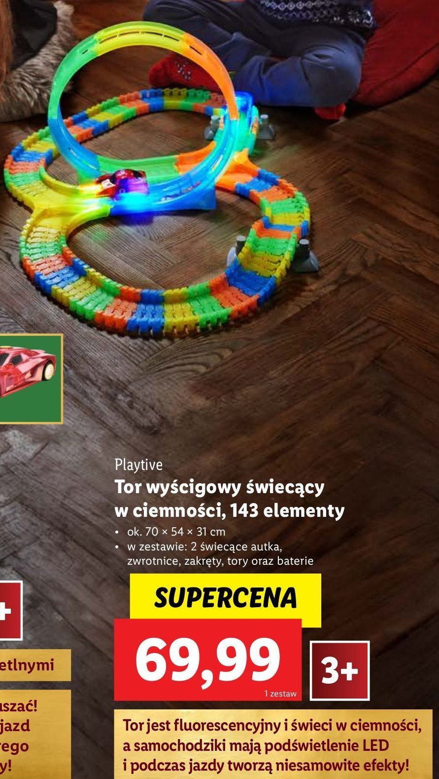 Tor wyścigowy świecący w ciemności 143 el. Playtive promocja w Lidl