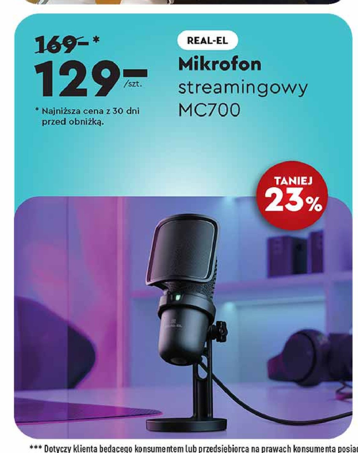 Mikrofon streamingowy mc700 REAL-EL promocja