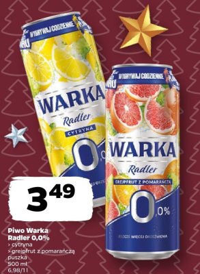 Piwo Warka Radler 0,0% grejpfrut z pomarańczą promocja w Netto