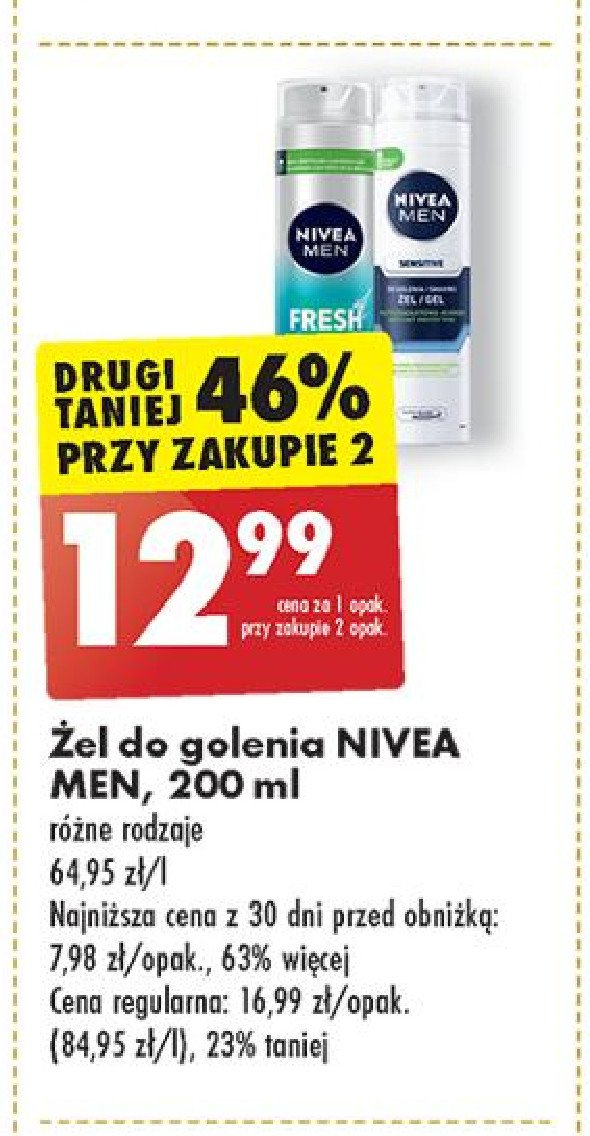 Żel do golenia łagodzący Nivea men sensitive promocja w Biedronka