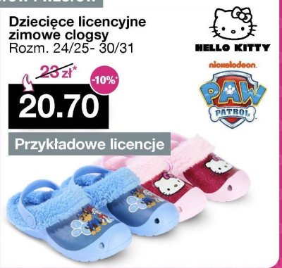 Dziecięce licencyjne zimowe clogsy Hello Kitty, Paw Patrol Rozm. 24/25-30/31 promocja w Woolworth