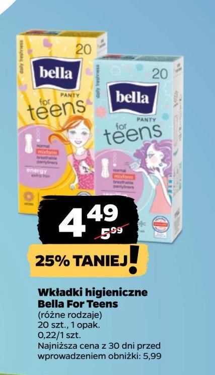 Wkładki energy Bella for teens panty promocja