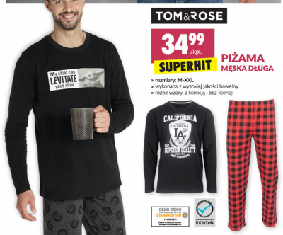 Piżama męska m-xxl długa Tom & rose promocja