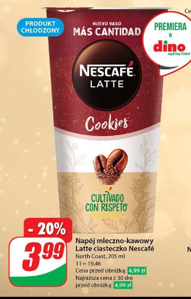 Napój mleczno-kawowy cookies Nescafe latte promocja w Dino
