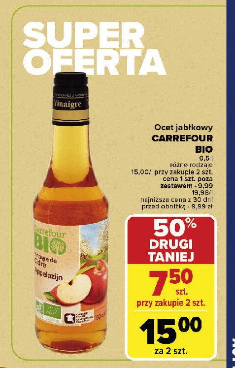 Ocet jabłkowy Carrefour bio promocja w Carrefour