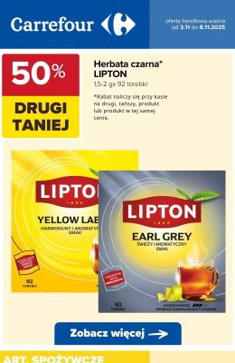 Herbata czarna LIPTON Earl Grey drugi -50% taniej promocja w Carrefour